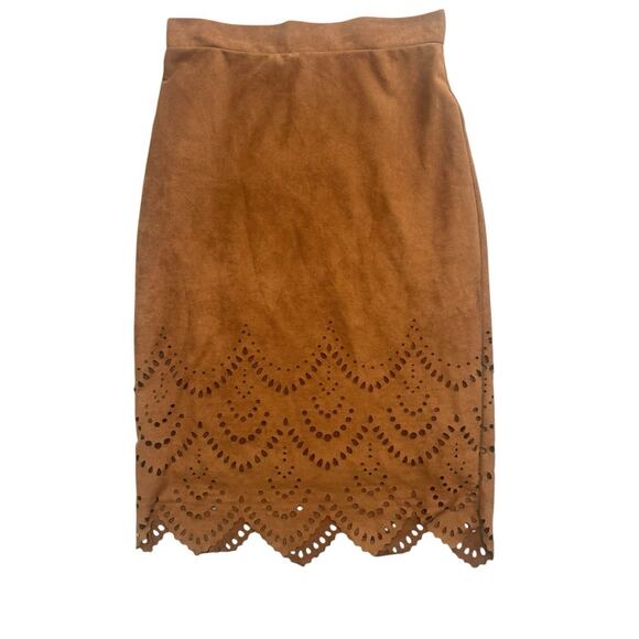 Le Lis Brown Suede Like‎ Skirt Cut Out Design size Medium - Picture 1 of 6